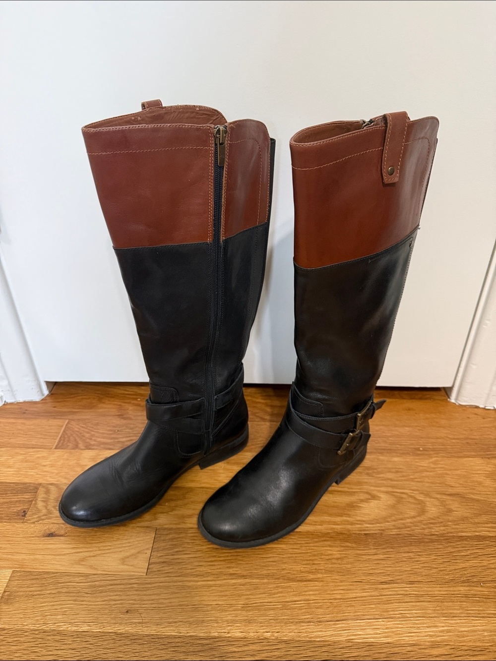 Marc Fisher Two-Tone Black and Brown Tall Riding Boots